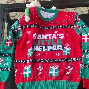 Giggling Getup Santa's Little Helper Ugly Christmas Sweater with Elf in Gift Box